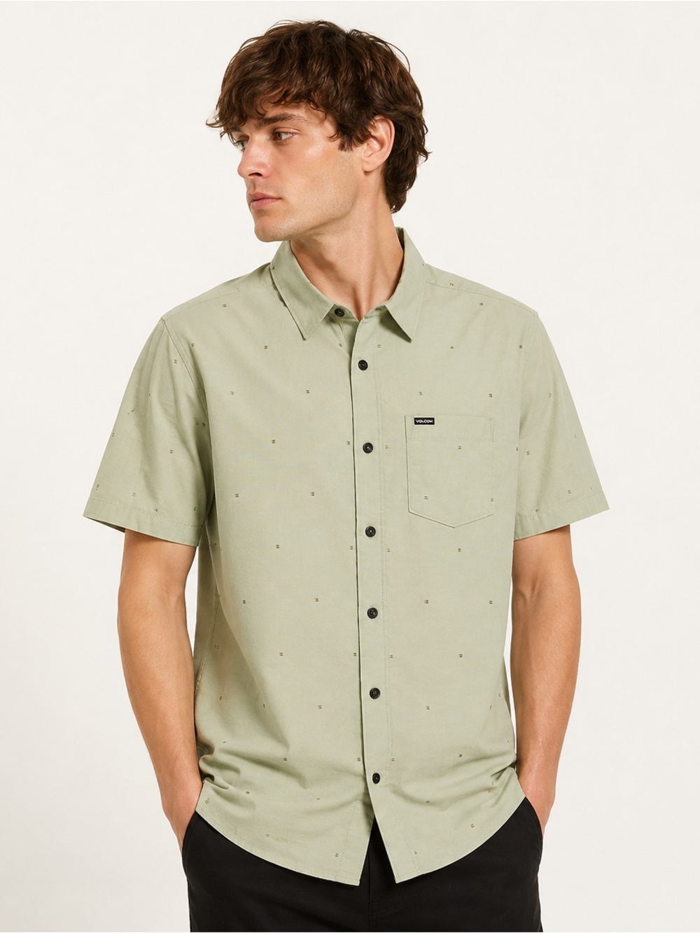 Volcom Bankstone Woven Shirt Green Dobby Cotton XL NWT